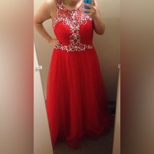 Red prom dress, lot of fluff!